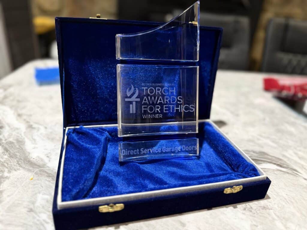 2026 BBB Torch Award for Ethics crystal trophy engraved Direct Service Garage Doors