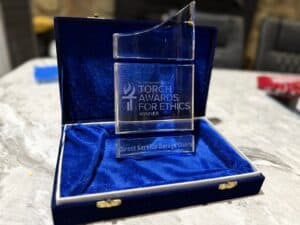 2026 BBB Torch Award for Ethics crystal trophy engraved Direct Service Garage Doors